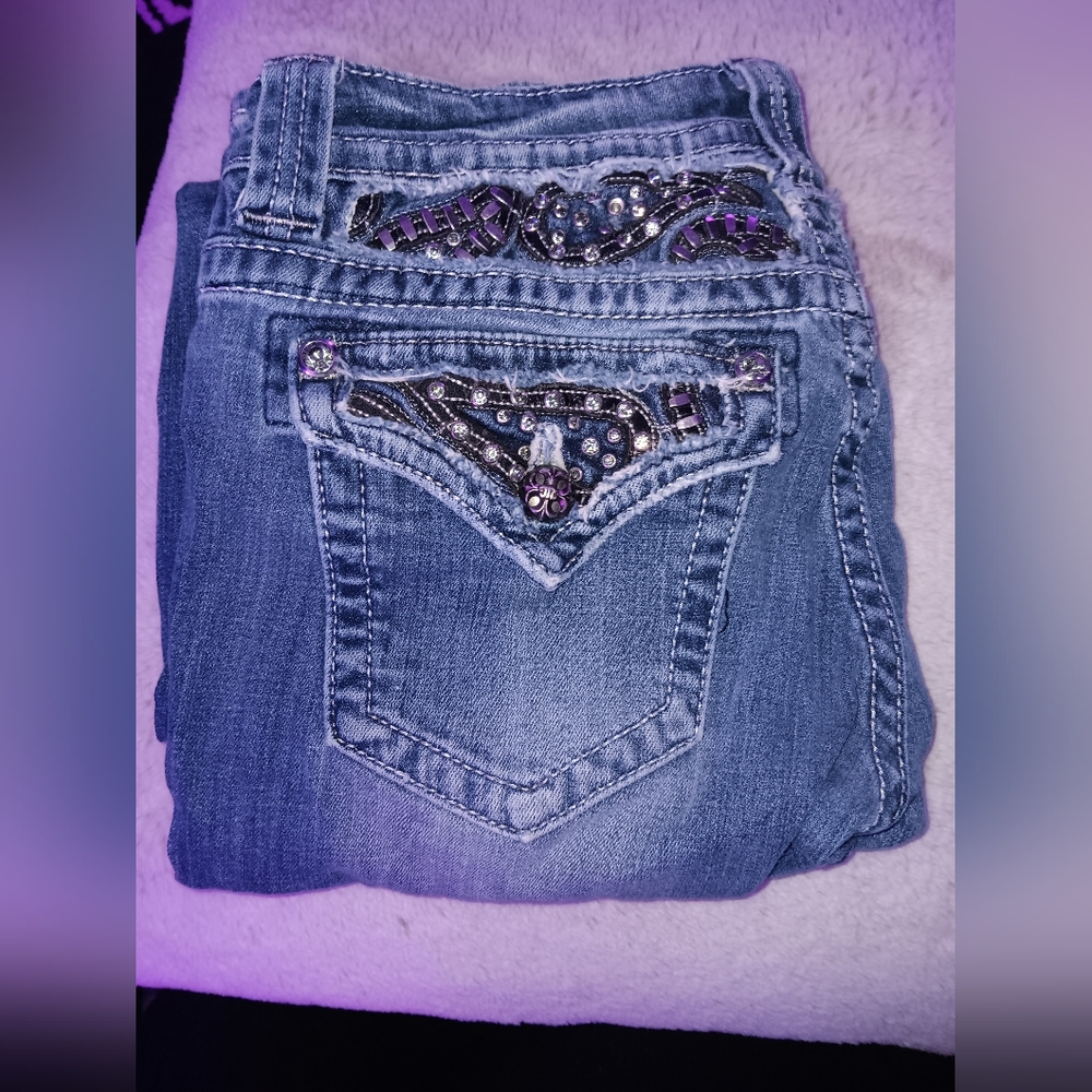 Miss Me Denim Boot Cut Size 28 Jeans with Intricate Silver Accents